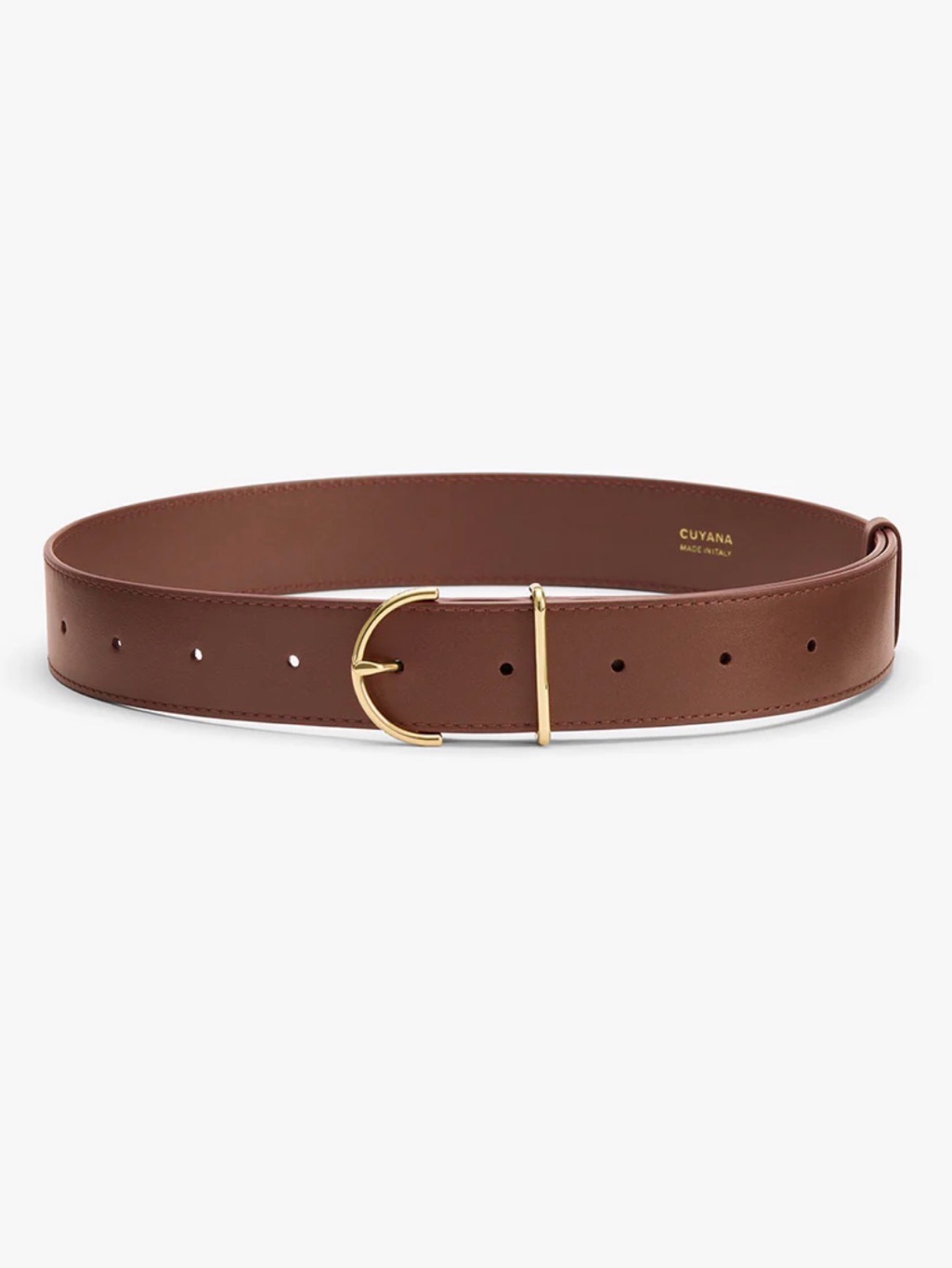 Cuyana Chestnut Leather Belt With Gold Buckle